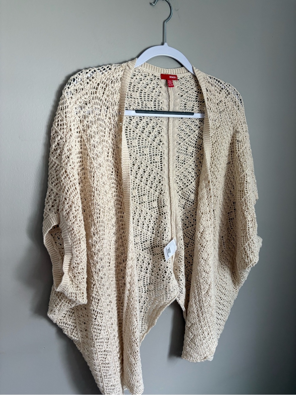 Bongo Cream Open-Weave Draped Shrug Cardigan Boho Cotton Cottagecore Bongo XL